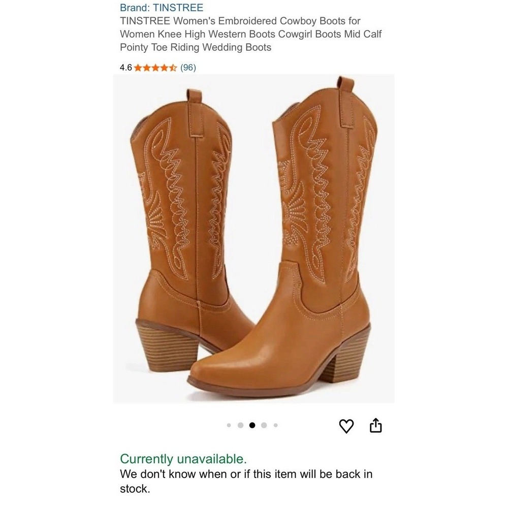 TINSTREE Embroidered Cowgirl Mid Calf Knee High Western Riding Boots Women's 10 - Picture 6 of 10